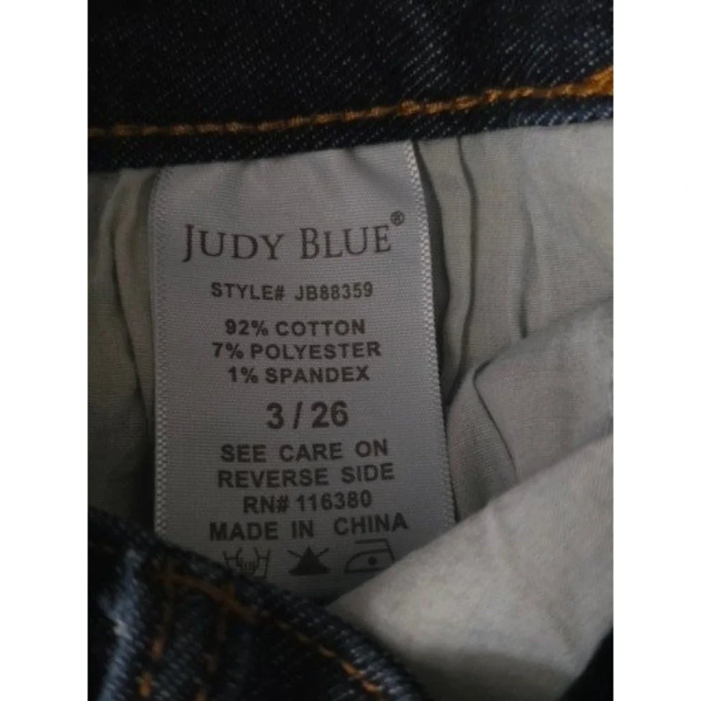 Judy Blue Slim Bootcut Jeans Dark‎ Wash Raw Hem Stretch Denim 3/26 JB88359 Boho